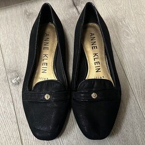 Anne Klein Black Loafers with Gold Accent